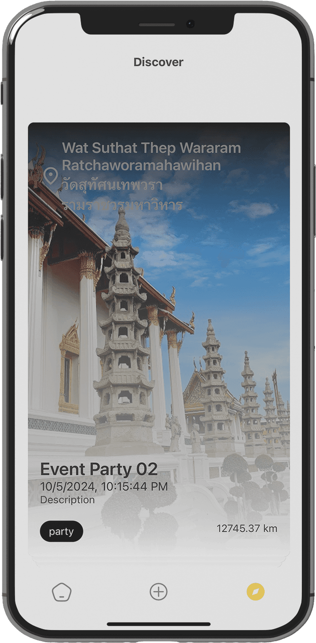 B-Drink app Discover screen showing available parties and events nearby