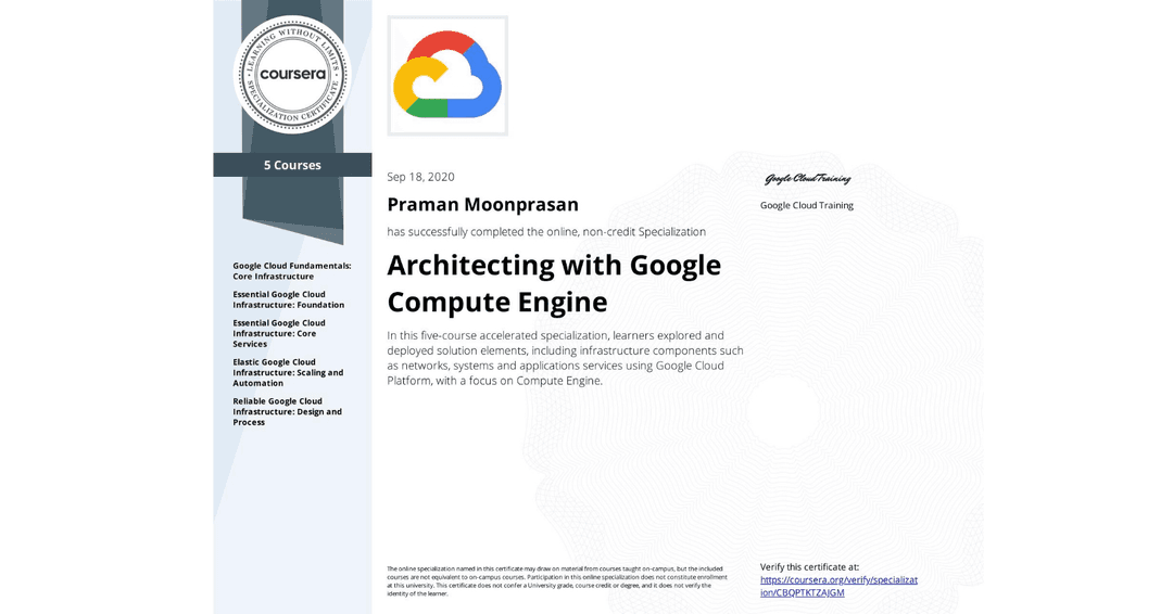 Certificate image for Architecting with Google Compute Engine