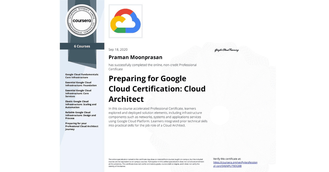 Certificate image for Preparing for Google Cloud Certification: Cloud Architect