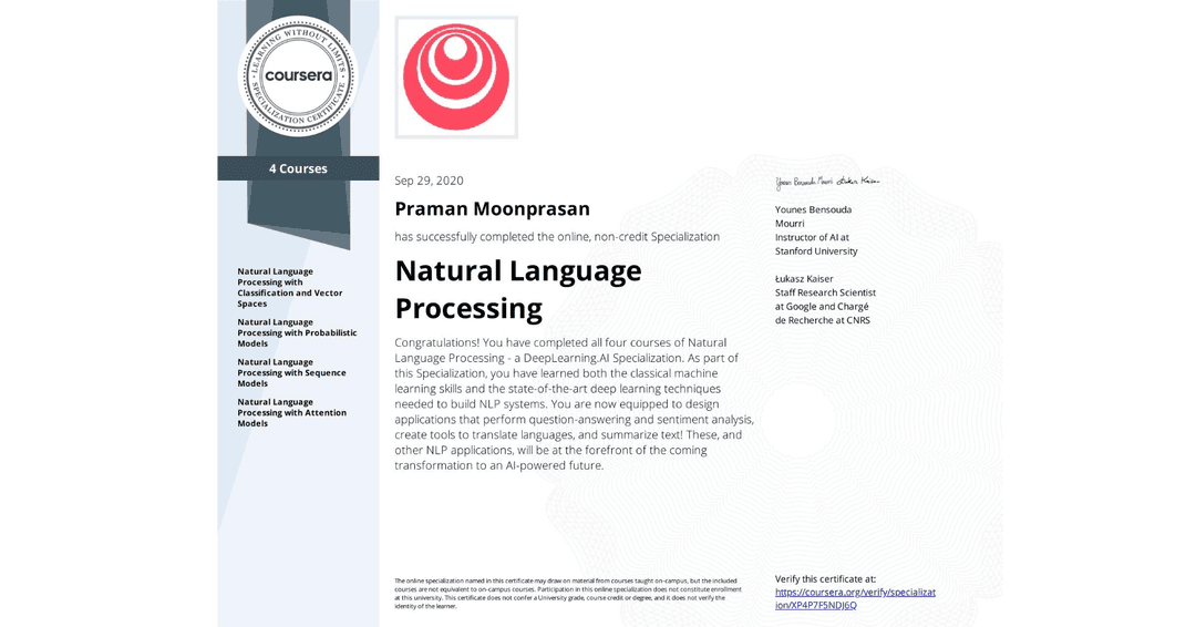 Certificate image for Natural Language Processing